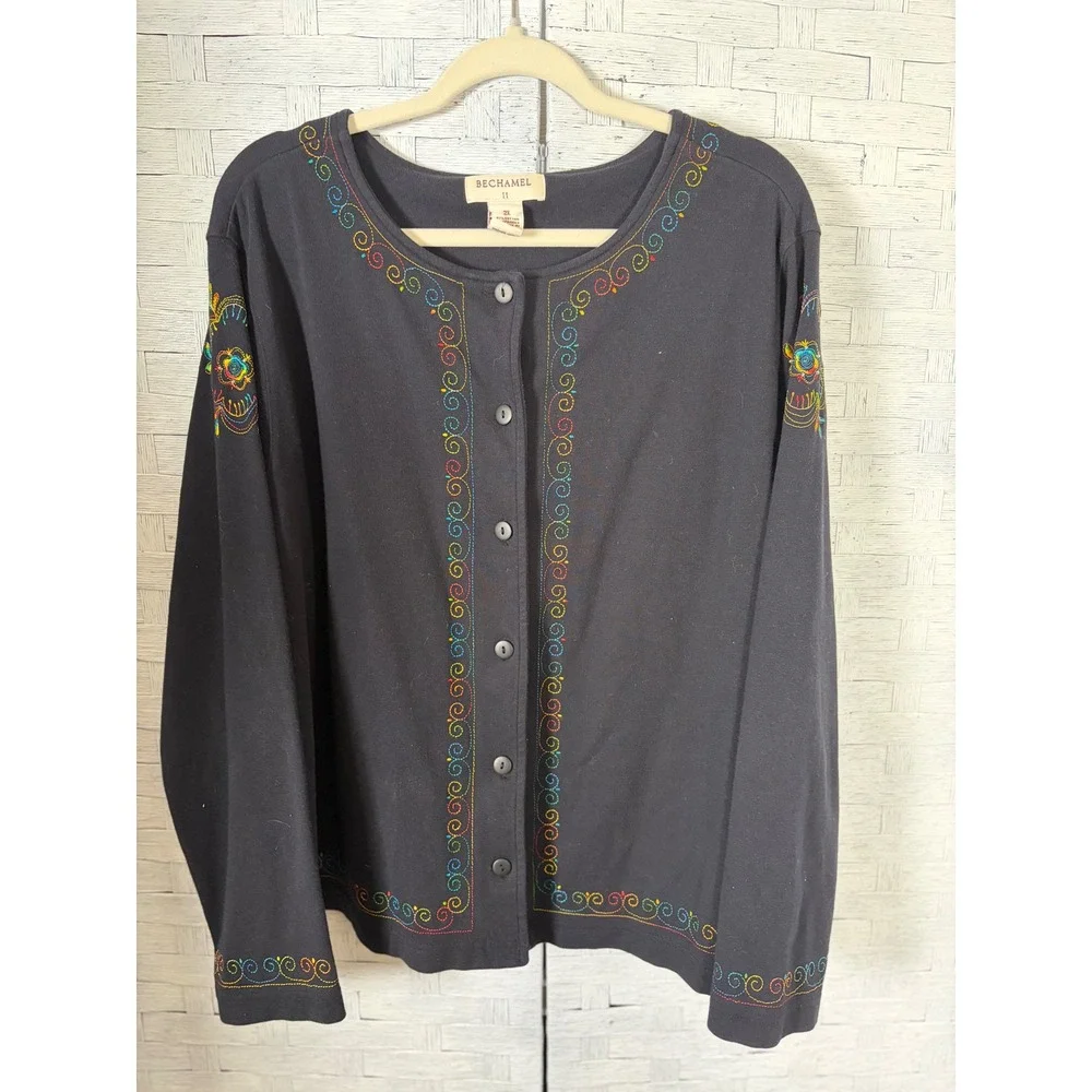 Bechamel II womens Cardigan Rainbow Embroidered Button Front‎ Jacket Plus Size